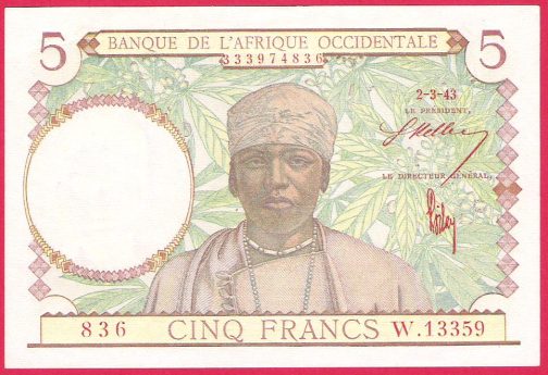Afrika 5 Franka 1938 godina