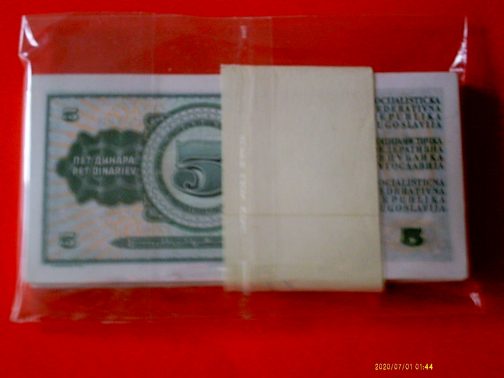 100 komada 5 dinara 1968 godina UNC - Image 2