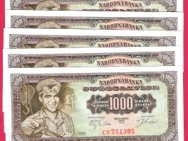5x Novcanica 1000 dinara 1963 godina UNC