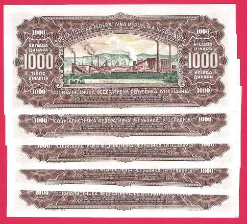 5x Novcanica 1000 dinara 1963 godina UNC - Image 3